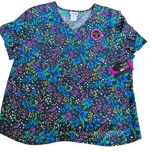 Womens Small Floral Scrub Top Scrubstar Colorful Flowers
